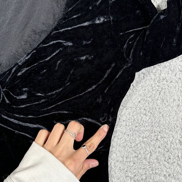 VTG Y2K Anthropologie CC Outlaw M Black Velvet Witchy Whimsigoth Babydoll Fringe - Picture 6 of 12